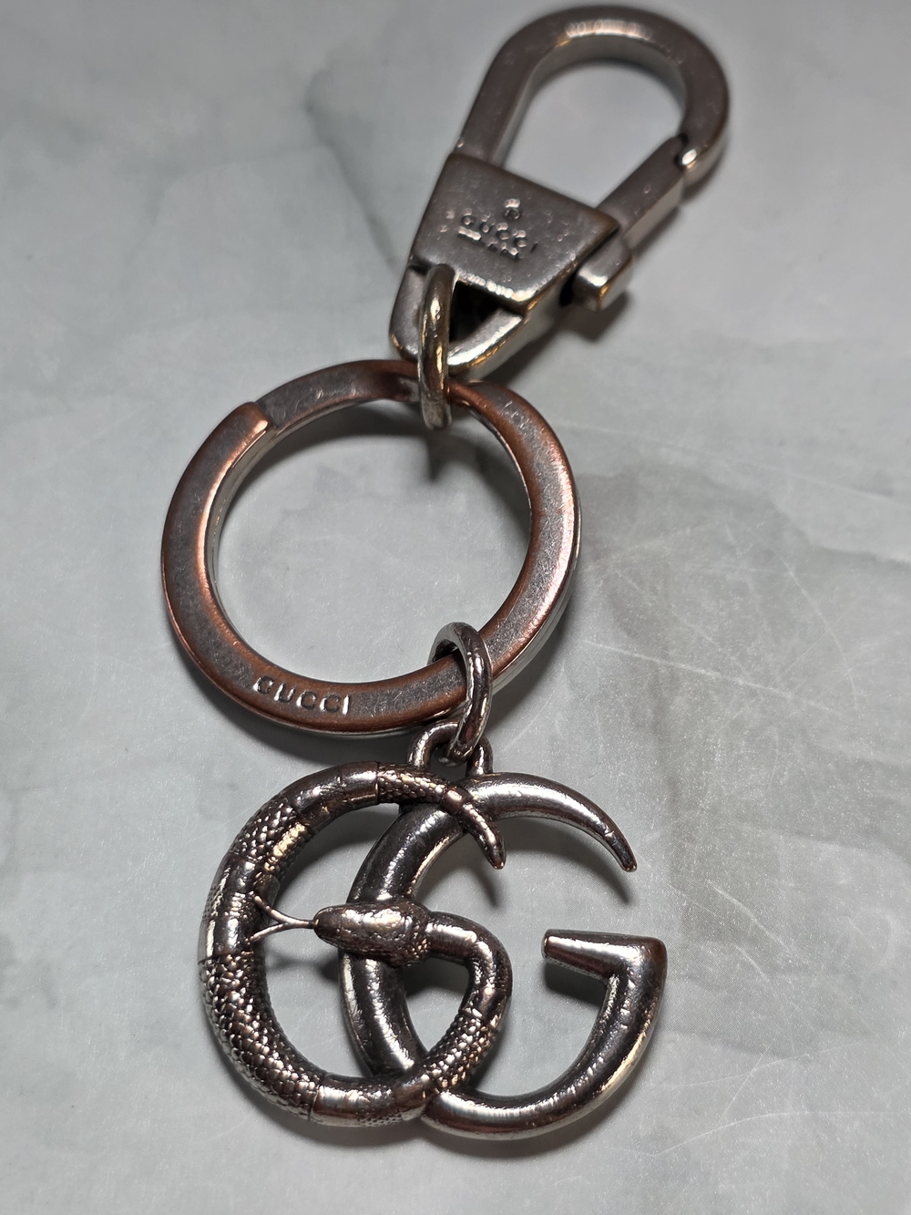 Gucci GG Kingsnake Logo Metal Key Chain Bag Charm